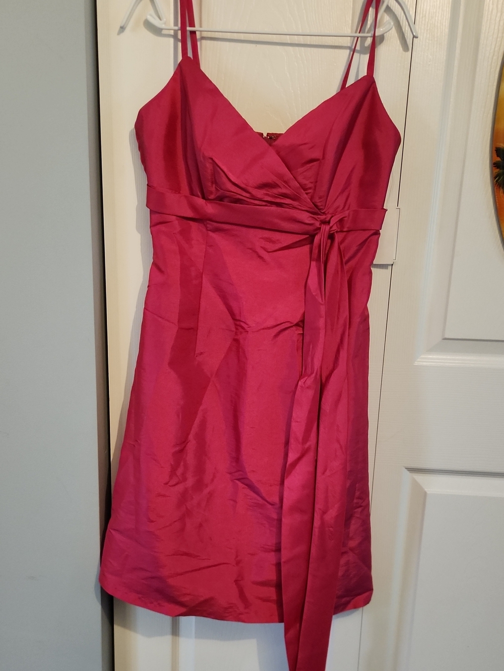 Spaghetti-Strap Fuchsia Mini Dress with Tie Detail At Bust